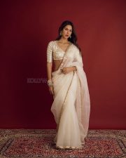 Elegant and Sexy Sonam Bajwa in an Off White Saree with Gold Embroidery and Gota Patti Blouse Photos 01