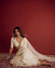 Elegant and Sexy Sonam Bajwa in an Off White Saree with Gold Embroidery and Gota Patti Blouse Photos 04
