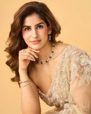 Glamorous Actress Sakshi Malik in a Cream Embroidered Net Saree Photos 03
