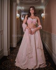 Glamorous Actress Sakshi Malik in a pink and white embellished sweetheart crop top with lace trim photos 08