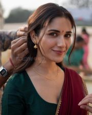 Glamorous Ruhani Sharma in a Maroon Half Saree with Green Blouse Pictures 01