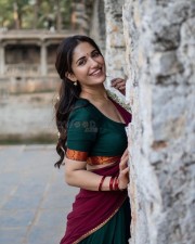 Glamorous Ruhani Sharma in a Maroon Half Saree with Green Blouse Pictures 04