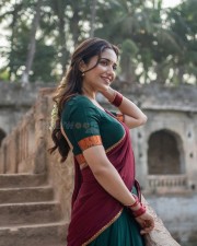 Glamorous Ruhani Sharma in a Maroon Half Saree with Green Blouse Pictures 05