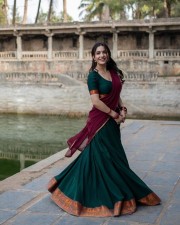 Glamorous Ruhani Sharma in a Maroon Half Saree with Green Blouse Pictures 08