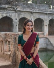 Glamorous Ruhani Sharma in a Maroon Half Saree with Green Blouse Pictures 09