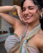Hot Ruhani Sharma Boobs in a Revealing Scarf Top and Green Maxi Skirt Pictures 01