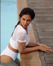 Hot Sonam Bajwa in a Bold White Swimwear Photos 01
