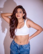 Luminous Actress Rittika Chakraborty in a Champagne Crochet Halter Lehenga Photos 03