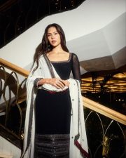 Poised Actress Sonam Bajwa in a Black Embellished Salwar Kameez Photos 01