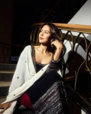 Poised Actress Sonam Bajwa in a Black Embellished Salwar Kameez Photos 03