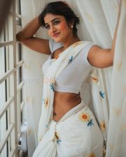 Pristine Actress Dimple Hayathi in a White Floral Saree Photos 01 Pristine Actress Dimple Hayathi in a White Floral Saree Photos 01