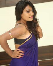Priyanka Augustin Sexy Blue Saree Photos 07