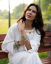 Punjabi Heroine Sonam Bajwa in a White Embroidered Kurta Pictures 02
