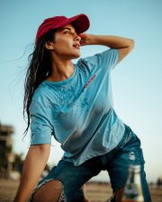 Radiant Actress Ruhani Sharma in a Blue California Graphic Tee Photos 02