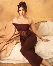 Seductive Actress Sakshi Malik in a Burgundy Off Shoulder Lace Dress Photos 09