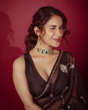 Sexy Ruhani Sharma in a Black Printed Saree with Sleeveless Blouse Photos 04