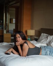 Sexy Sonam Bajwa Reclining on the Bed in a Grey Top with Blue Denim Photos 03 Sexy Sonam Bajwa Reclining on the Bed in a Grey Top with Blue Denim Photos 03