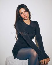 Sexy Sonam Bajwa in a in a Long Sleeve Black Mini Dress with Sheer Stockings Pictures 02