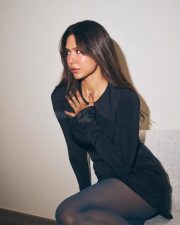 Sexy Sonam Bajwa in a in a Long Sleeve Black Mini Dress with Sheer Stockings Pictures 03