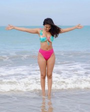Sizzling Hot Erica Fernandes in a Floral Multi Colored Bikini on the Beach Photos 02