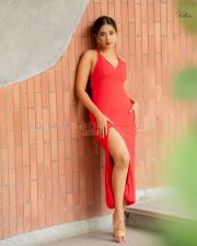Striking Actress Rittika Chakraborty in a Red Cross Strap Asymmetric Mini Dress Photos 06