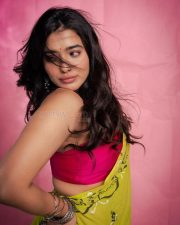 Stylish Hot Ketika Sharma in a Yellow Saree and Pink Sleeveless Blouse Pictures 01