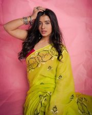 Stylish Hot Ketika Sharma in a Yellow Saree and Pink Sleeveless Blouse Pictures 02