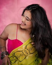 Stylish Hot Ketika Sharma in a Yellow Saree and Pink Sleeveless Blouse Pictures 03