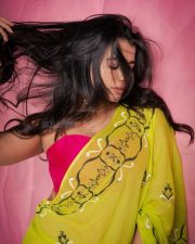 Stylish Hot Ketika Sharma in a Yellow Saree and Pink Sleeveless Blouse Pictures 04