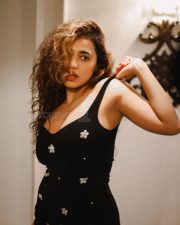 Sultry Ketika Sharma Cleavage in a Black Floral Mini Dress Photos 08