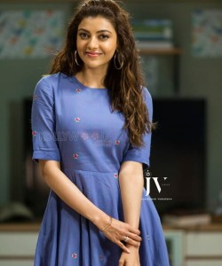 Tamil Actress Kajal Aggarwal Blue Dress Photoshoot Photos 01