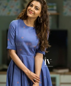 Tamil Actress Kajal Aggarwal Blue Dress Photoshoot Photos 03