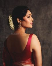 Vettaiyan Actress Ritika Singh in a Red Saree with a Matching Sleeveless Blouse Photos 01