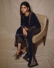 Adorable Kalyani Priyadarshan in a Blue Velvet Sharara Suit Photoshoot Pictures 03