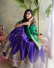 Beautiful Kalyani Priyadarshan in a Blue Purple Green Lehenga with Golden Embroidery Photos 01