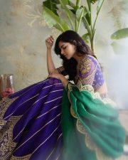 Beautiful Kalyani Priyadarshan in a Blue Purple Green Lehenga with Golden Embroidery Photos 03