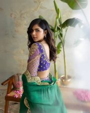 Beautiful Kalyani Priyadarshan in a Blue Purple Green Lehenga with Golden Embroidery Photos 04