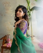 Beautiful Kalyani Priyadarshan in a Blue Purple Green Lehenga with Golden Embroidery Photos 05
