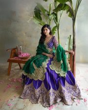 Beautiful Kalyani Priyadarshan in a Blue Purple Green Lehenga with Golden Embroidery Photos 06