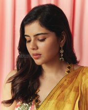 Beautiful Kalyani Priyadarshan in a Yellow Mustard Saree with a Sleeveless Blouse Pictures 01