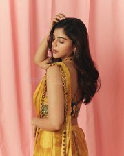 Beautiful Kalyani Priyadarshan in a Yellow Mustard Saree with a Sleeveless Blouse Pictures 03