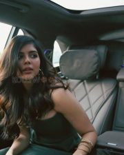 Captivating Actress Kalyani Priyadarshan in a Green Satin Slip Dress Photos 02