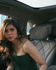 Captivating Actress Kalyani Priyadarshan in a Green Satin Slip Dress Photos 03