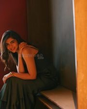 Captivating Actress Kalyani Priyadarshan in a Green Satin Slip Dress Photos 06