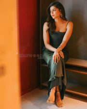 Captivating Actress Kalyani Priyadarshan in a Green Satin Slip Dress Photos 07