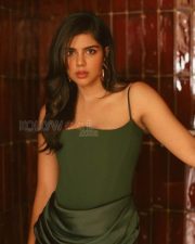 Captivating Actress Kalyani Priyadarshan in a Green Satin Slip Dress Photos 09