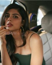 Captivating Actress Kalyani Priyadarshan in a Green Satin Slip Dress Photos 12