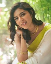 Cute Kalyani Priyadarshan in a White Saree with Green Border Photos 03 Cute Kalyani Priyadarshan in a White Saree with Green Border Photos 03