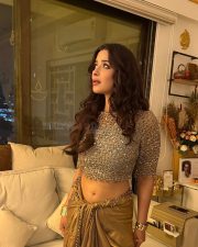 Glamorous Actress Nyra Banerjee in a gold embellished sheer crop top with gold pleated skirt photos 02 Glamorous Actress Nyra Banerjee in a gold embellished sheer crop top with gold pleated skirt photos 02