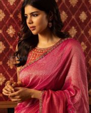 Graceful Kalyani Priyadharsan in a Pink Saree with a Sleeveless Blouse Photos 02